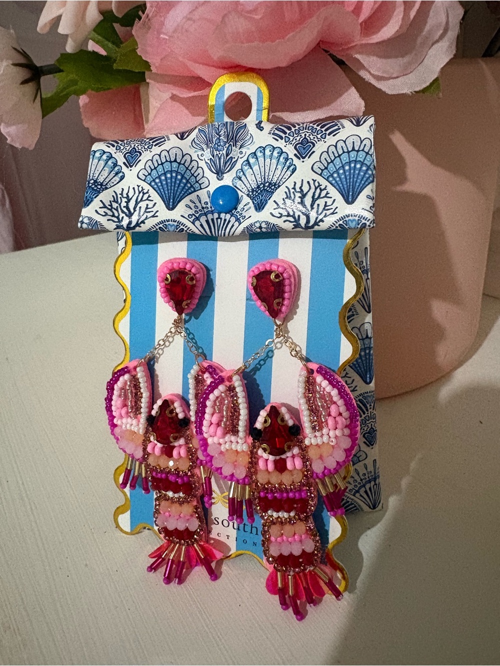 Simply Southern Pink Beaded Lobster Drop Earrings